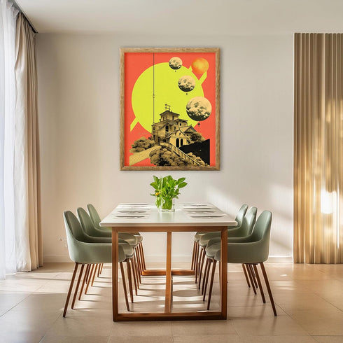 Posterizer 1 pcs-retro surreal happy bright planets collage-Astronomy & Celestial Art-Abstract & Modern Art-Gift for Art Lovers- UNFRAMED Wall Art...